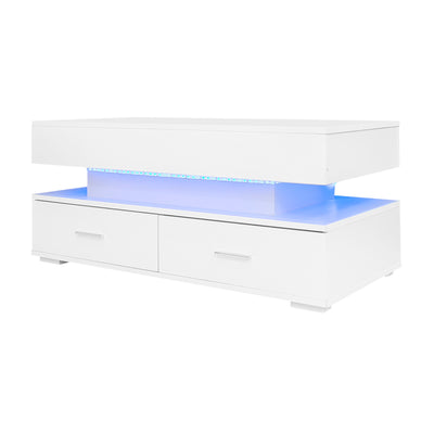 Table Basse Blanche Hydraulique à Plateau Relevable avec LED Intégrée et Rangement Optimisé ZAKS WHITE