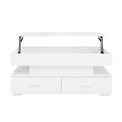 Table Basse Blanche Hydraulique à Plateau Relevable avec LED Intégrée et Rangement Optimisé ZAKS WHITE
