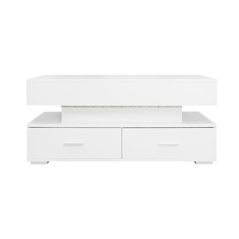 Table Basse Blanche Hydraulique à Plateau Relevable avec LED Intégrée et Rangement Optimisé ZAKS WHITE