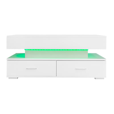 Table Basse Blanche Hydraulique à Plateau Relevable avec LED Intégrée et Rangement Optimisé ZAKS WHITE