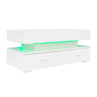 Table Basse Blanche Hydraulique à Plateau Relevable avec LED Intégrée et Rangement Optimisé ZAKS WHITE