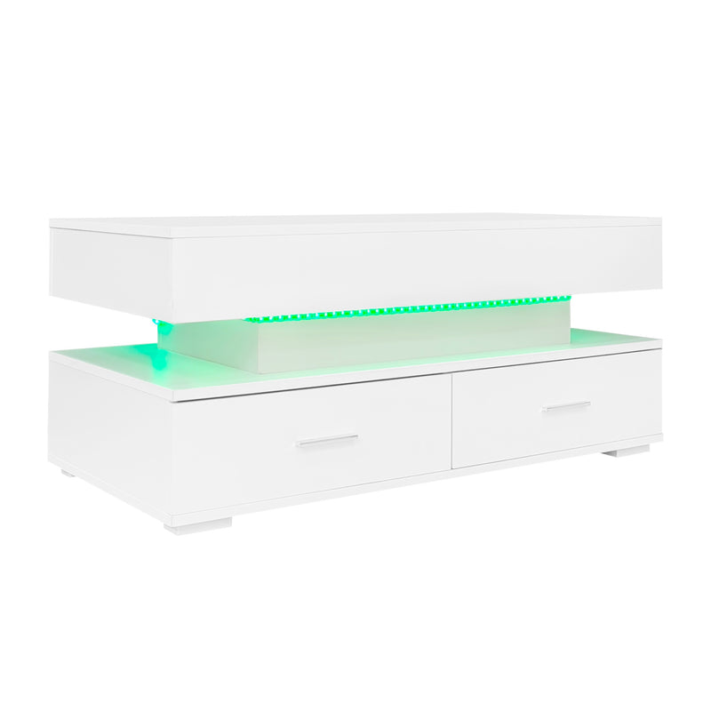 Table Basse Blanche Hydraulique à Plateau Relevable avec LED Intégrée et Rangement Optimisé ZAKS WHITE