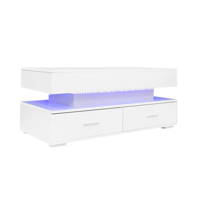 Table Basse Blanche Hydraulique à Plateau Relevable avec LED Intégrée et Rangement Optimisé ZAKS WHITE