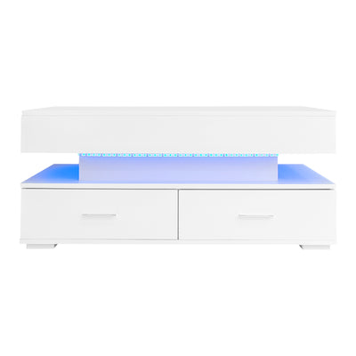 Table Basse Blanche Hydraulique à Plateau Relevable avec LED Intégrée et Rangement Optimisé ZAKS WHITE