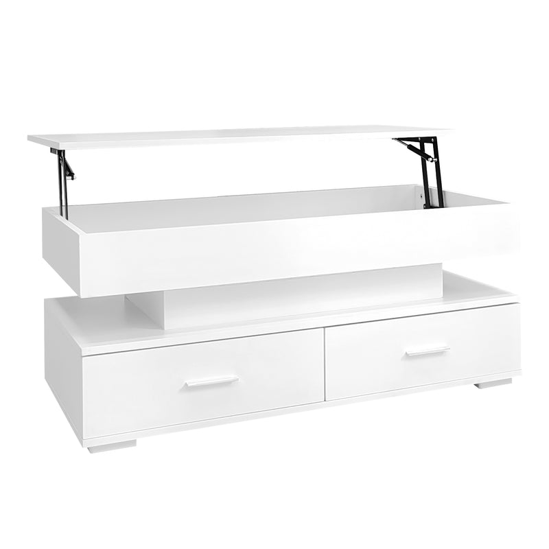 Table Basse Blanche Hydraulique à Plateau Relevable avec LED Intégrée et Rangement Optimisé ZAKS WHITE