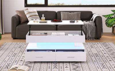 Table Basse Blanche Hydraulique à Plateau Relevable avec LED Intégrée et Rangement Optimisé ZAKS WHITE
