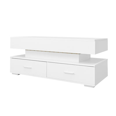 Table Basse Blanche Hydraulique à Plateau Relevable avec LED Intégrée et Rangement Optimisé ZAKS WHITE