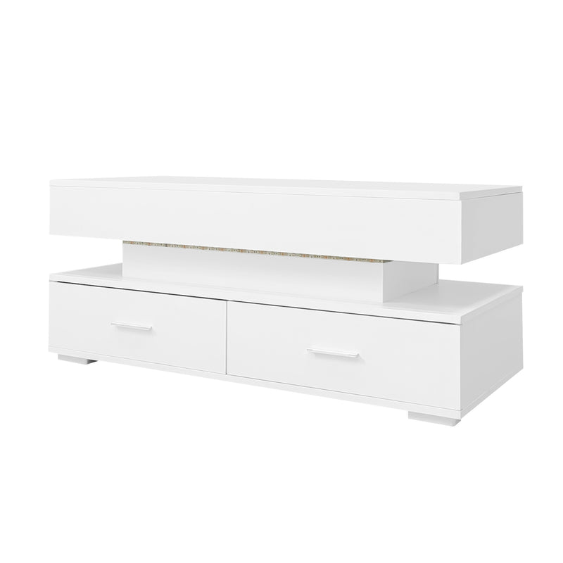 Table Basse Blanche Hydraulique à Plateau Relevable avec LED Intégrée et Rangement Optimisé ZAKS WHITE