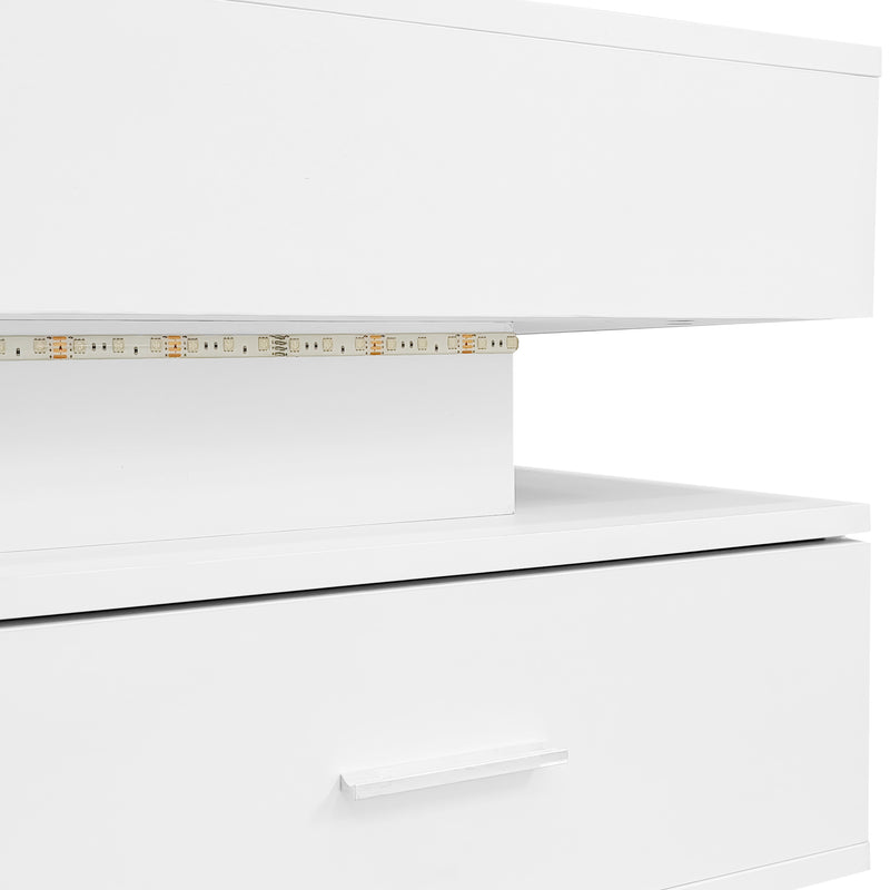Table Basse Blanche Hydraulique à Plateau Relevable avec LED Intégrée et Rangement Optimisé ZAKS WHITE