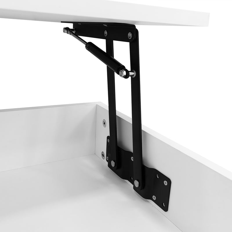 Table Basse Blanche Hydraulique à Plateau Relevable avec LED Intégrée et Rangement Optimisé ZAKS WHITE