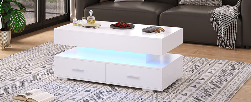 Table Basse Blanche Hydraulique à Plateau Relevable avec LED Intégrée et Rangement Optimisé ZAKS WHITE