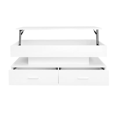 Table Basse Blanche Hydraulique à Plateau Relevable avec LED Intégrée et Rangement Optimisé ZAKS WHITE