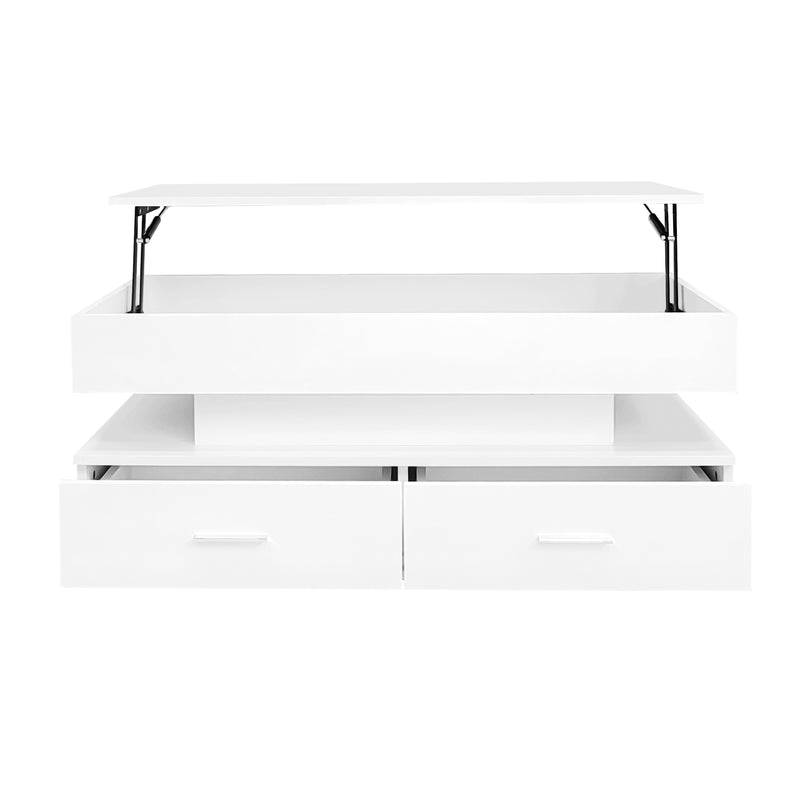 Table Basse Blanche Hydraulique à Plateau Relevable avec LED Intégrée et Rangement Optimisé ZAKS WHITE