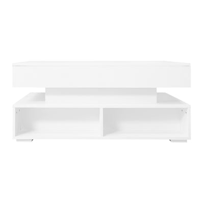 Table Basse Blanche Hydraulique à Plateau Relevable avec LED Intégrée et Rangement Optimisé ZAKS WHITE