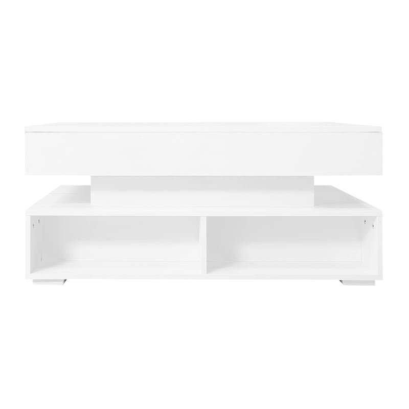 Table Basse Blanche Hydraulique à Plateau Relevable avec LED Intégrée et Rangement Optimisé ZAKS WHITE