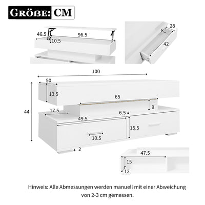 Table Basse Blanche Hydraulique à Plateau Relevable avec LED Intégrée et Rangement Optimisé ZAKS WHITE