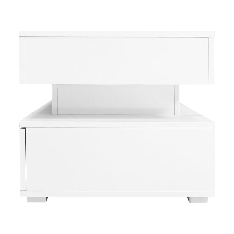 Table Basse Blanche Hydraulique à Plateau Relevable avec LED Intégrée et Rangement Optimisé ZAKS WHITE