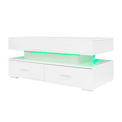 Table Basse Blanche Hydraulique à Plateau Relevable avec LED Intégrée et Rangement Optimisé ZAKS WHITE