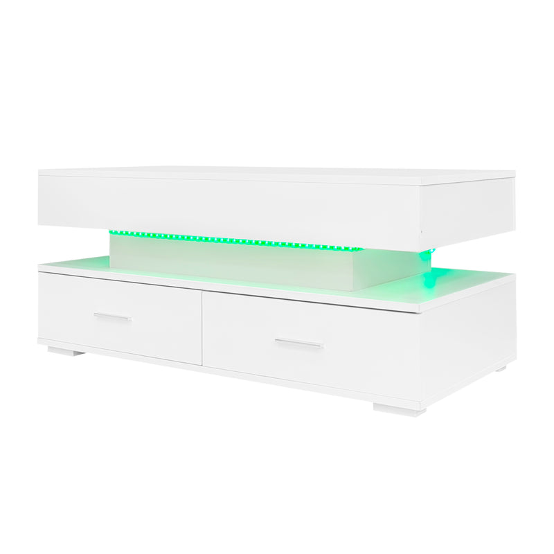 Table Basse Blanche Hydraulique à Plateau Relevable avec LED Intégrée et Rangement Optimisé ZAKS WHITE