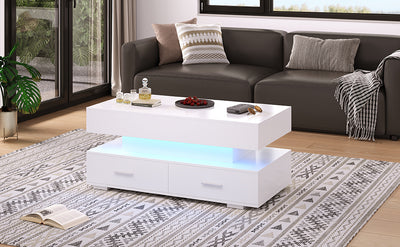 Table Basse Blanche Hydraulique à Plateau Relevable avec LED Intégrée et Rangement Optimisé ZAKS WHITE