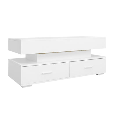 Table Basse Blanche Hydraulique à Plateau Relevable avec LED Intégrée et Rangement Optimisé ZAKS WHITE