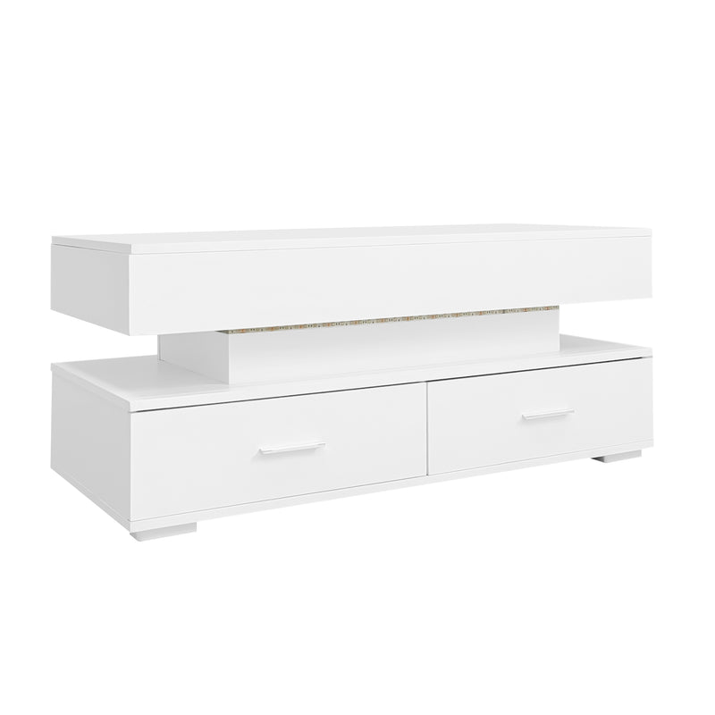 Table Basse Blanche Hydraulique à Plateau Relevable avec LED Intégrée et Rangement Optimisé ZAKS WHITE