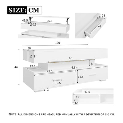 Table Basse Blanche Hydraulique à Plateau Relevable avec LED Intégrée et Rangement Optimisé ZAKS WHITE