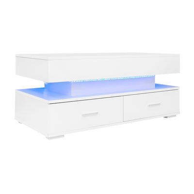 Table Basse Blanche Hydraulique à Plateau Relevable avec LED Intégrée et Rangement Optimisé ZAKS WHITE