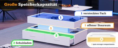 Table Basse Blanche Hydraulique à Plateau Relevable avec LED Intégrée et Rangement Optimisé ZAKS WHITE