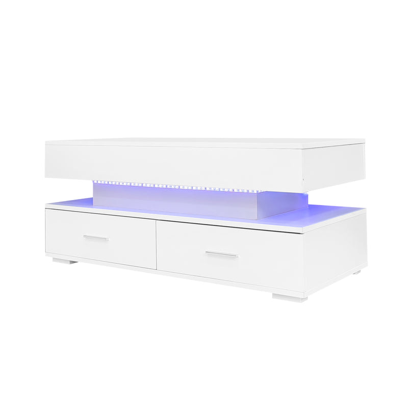 Table Basse Blanche Hydraulique à Plateau Relevable avec LED Intégrée et Rangement Optimisé ZAKS WHITE