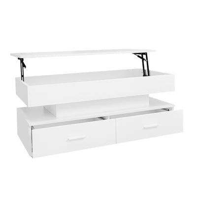 Table Basse Blanche Hydraulique à Plateau Relevable avec LED Intégrée et Rangement Optimisé ZAKS WHITE