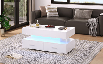 Table Basse Blanche Hydraulique à Plateau Relevable avec LED Intégrée et Rangement Optimisé ZAKS WHITE