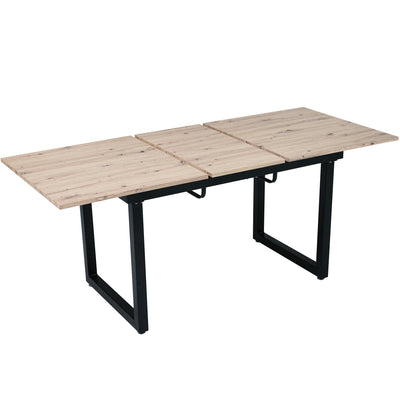 Table de Salle à Manger Extensible Industrielle Noir & Bois Naturel avec Piétement Métallique Robuste ZAXOD