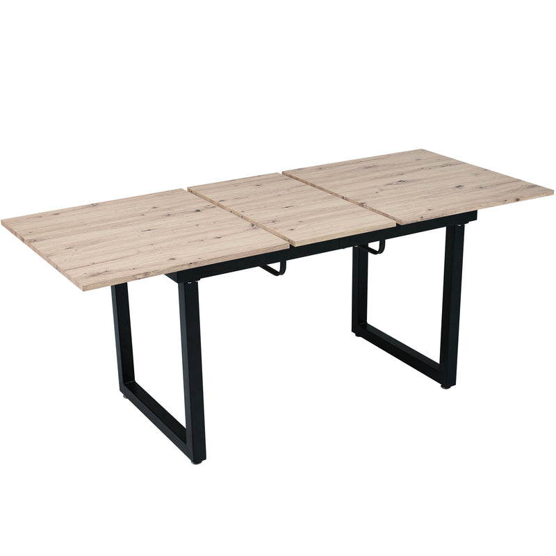 Table de Salle à Manger Extensible Industrielle Noir & Bois Naturel avec Piétement Métallique Robuste ZAXOD