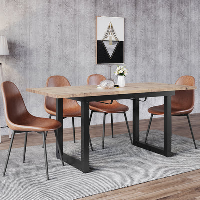 Table de Salle à Manger Extensible Industrielle Noir & Bois Naturel avec Piétement Métallique Robuste ZAXOD