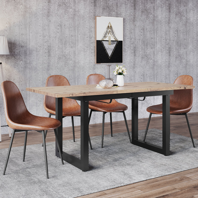 Table de Salle à Manger Extensible Industrielle Noir & Bois Naturel avec Piétement Métallique Robuste ZAXOD