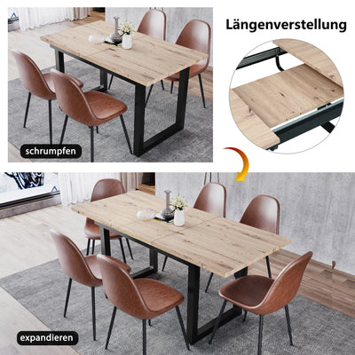 Table de Salle à Manger Extensible Industrielle Noir & Bois Naturel avec Piétement Métallique Robuste ZAXOD