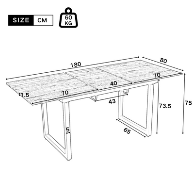 Table de Salle à Manger Extensible Industrielle Noir & Bois Naturel avec Piétement Métallique Robuste ZAXOD