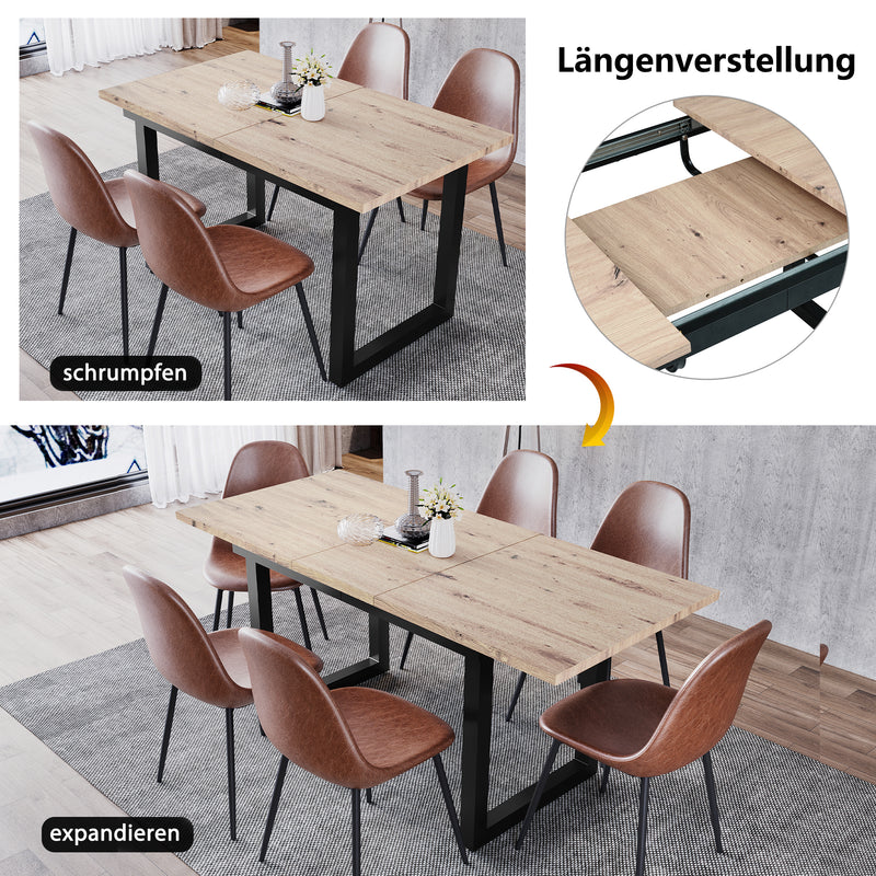 Table de Salle à Manger Extensible Industrielle Noir & Bois Naturel avec Piétement Métallique Robuste ZAXOD