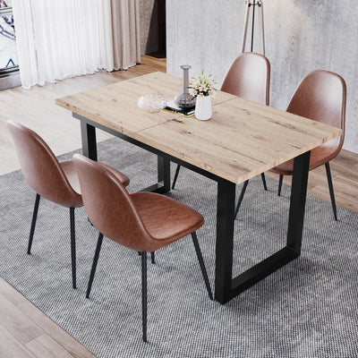 Table de Salle à Manger Extensible Industrielle Noir & Bois Naturel avec Piétement Métallique Robuste ZAXOD