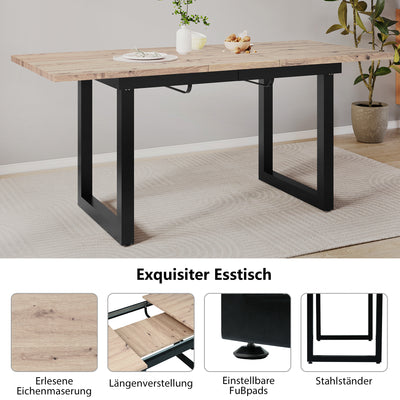Table de Salle à Manger Extensible Industrielle Noir & Bois Naturel avec Piétement Métallique Robuste ZAXOD