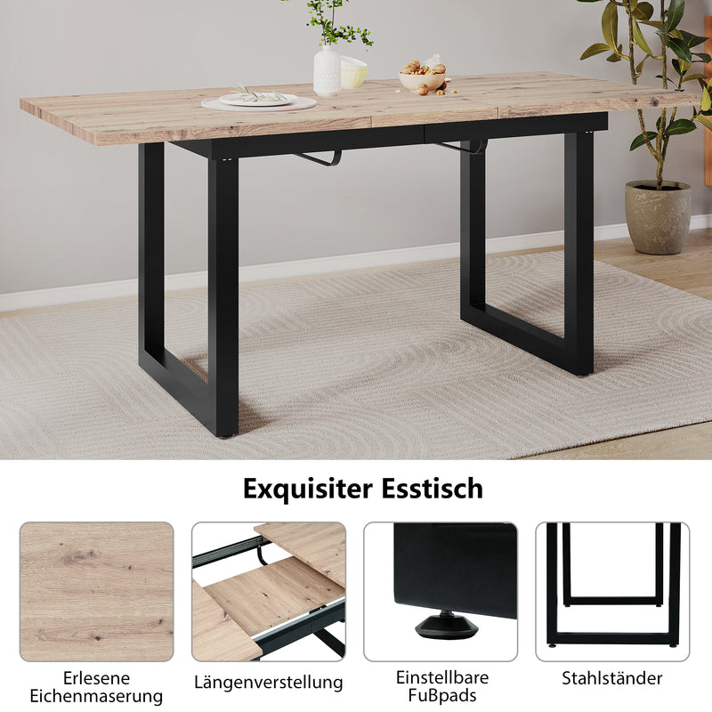 Table de Salle à Manger Extensible Industrielle Noir & Bois Naturel avec Piétement Métallique Robuste ZAXOD