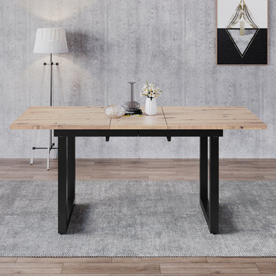 Table de Salle à Manger Extensible Industrielle Noir & Bois Naturel avec Piétement Métallique Robuste ZAXOD