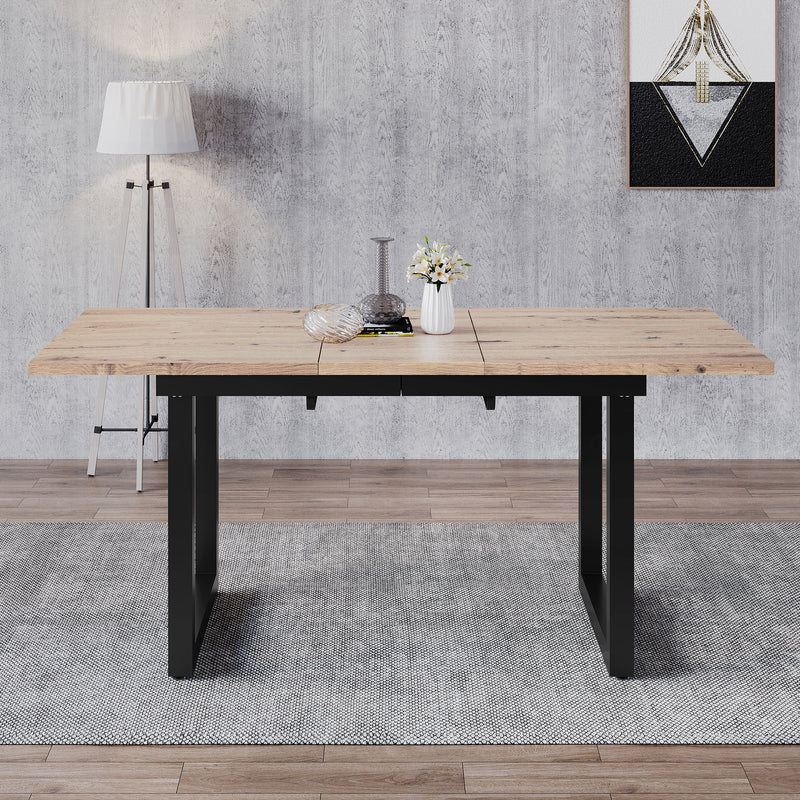 Table de Salle à Manger Extensible Industrielle Noir & Bois Naturel avec Piétement Métallique Robuste ZAXOD