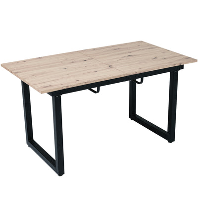 Table de Salle à Manger Extensible Industrielle Noir & Bois Naturel avec Piétement Métallique Robuste ZAXOD
