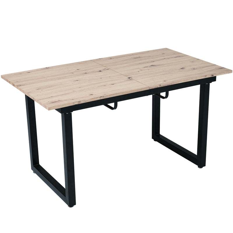 Table de Salle à Manger Extensible Industrielle Noir & Bois Naturel avec Piétement Métallique Robuste ZAXOD