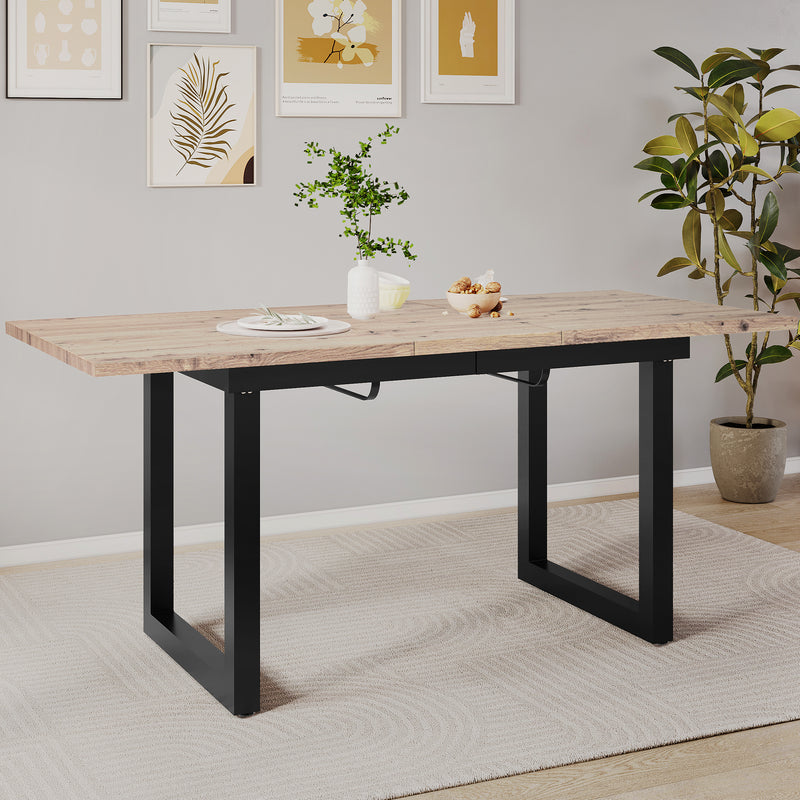 Table de Salle à Manger Extensible Industrielle Noir & Bois Naturel avec Piétement Métallique Robuste ZAXOD