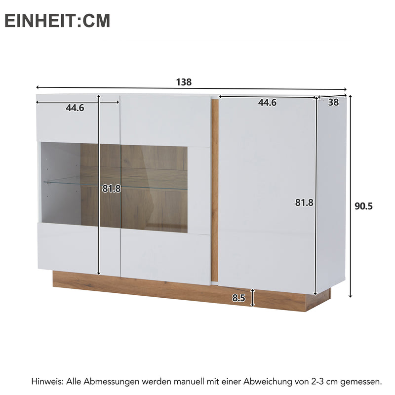 Buffet Élégant Blanc Brillant avec Éclairage LED RGB Intelligent et Portes Vitrées ZECOIN