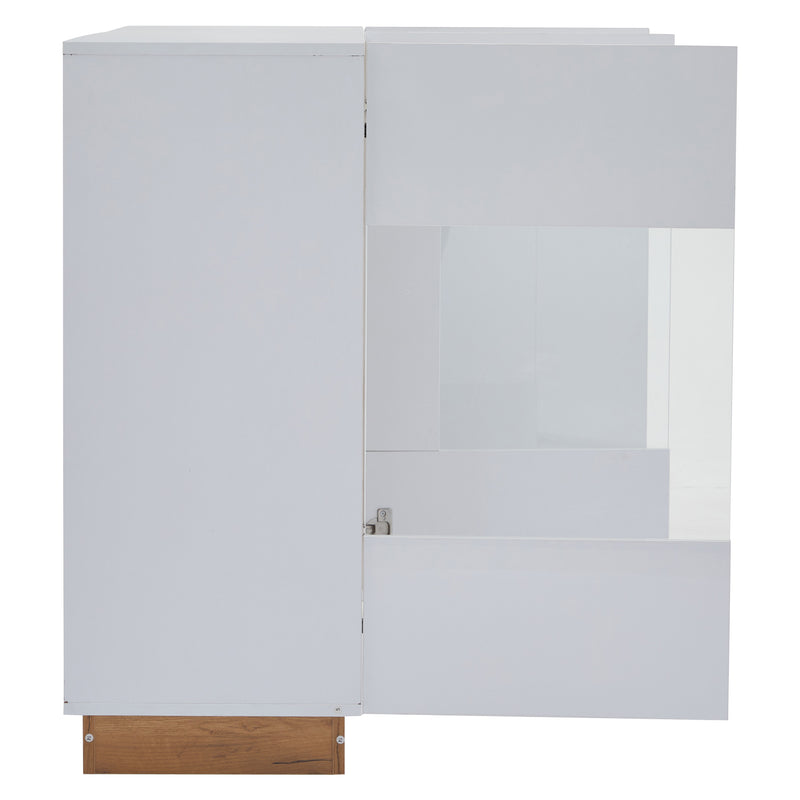 Buffet Élégant Blanc Brillant avec Éclairage LED RGB Intelligent et Portes Vitrées ZECOIN