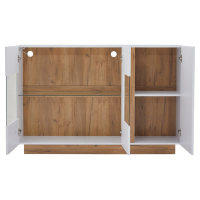 Buffet Élégant Blanc Brillant avec Éclairage LED RGB Intelligent et Portes Vitrées ZECOIN